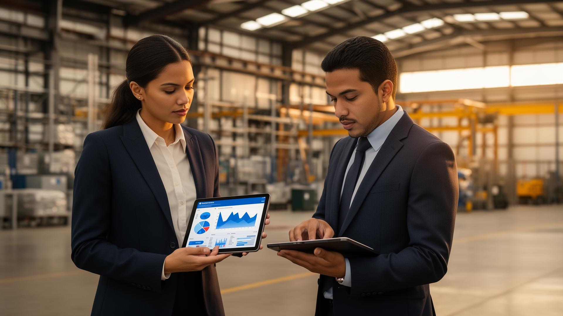 BLIS consultants reviewing data inside an industrial plant
